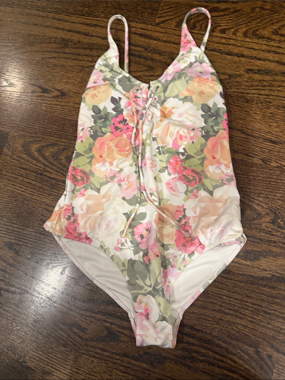 Sezane small Floral Lace-Up One-Piece Swimsuit - Pink/Green romantic one piece